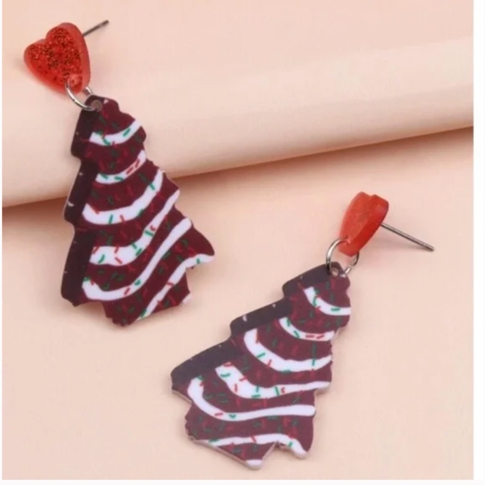 ❤️ FREE Cake Christmas Holiday Snack Treats Food Girly Trendy Christmas Earrings